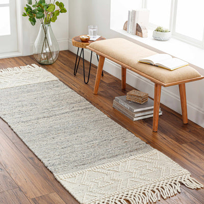 Cream Magnaga Wool Blend Braided Tassel Area Rug - Clearance