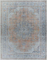 Close-up of the Mianay Washable Area Rug, featuring a traditional oriental design in beige, blue, and light gray tones. Design-Rectangle-710102