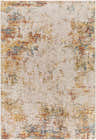 Close-up of the Middelburg Rock Pattern Luxe Area Rug with brick red, cream, denim, and mustard abstract design. Design-Rectangle-575