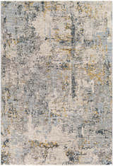 Close-up of the Midfield Luxe Rug featuring a contemporary charcoal, cream, and gray abstract design. Design-Rectangle-575