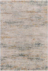 Close-up of the Midhurst Luxe Rug. Contemporary design in brick red, cream, dusty sage, gray, mustard, and teal. Design-Rectangle-575