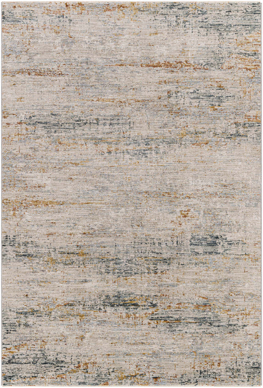 Close-up of the Midhurst Luxe Rug. Contemporary design in brick red, cream, dusty sage, gray, mustard, and teal. Design-Rectangle-575