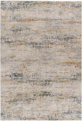 Close-up of the Midhurst Luxe Rug. Abstract design in cream, brick red, dusty sage, gray, mustard, and teal. Design-Rectangle-6796
