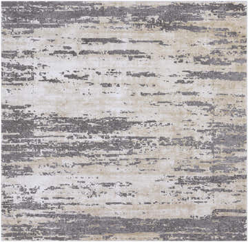 Close-up of Mikana Beige Tibetan Rug. Contemporary design with beige, charcoal, and tan distressed horizontal pattern. Design-Square-710