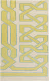 Close-up of the Milano Area Rug, a hand-woven wool rug with a geometric light olive and ivory pattern. Design-Rectangle-58