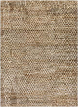 Close-up of the Milbridge Clearance Jute Rug. Hand-knotted jute rug in beige and brown with a contemporary geometric pattern. Design-Rectangle-811