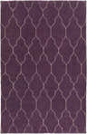 Close-up of the Milwaukie Area Rug. Plum wool rug with a light brown geometric trellis pattern. Hand-knotted texture. Design-Rectangle-58