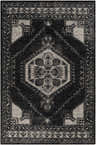 Close-up of the hand-knotted Minapan Premium Area Rug. Black and cream cotton and wool oriental rug with traditional patterns. Design-Rectangle-5686