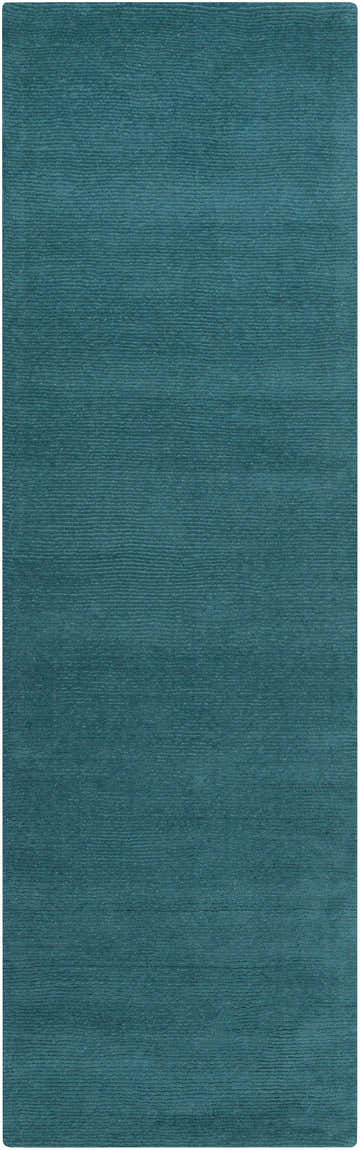 Close-up of the hand-loomed Brockton Solid Teal Wool Rug, showing its texture and color. Design-Runner-268