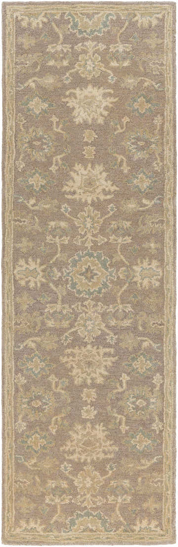 Detailed Hazen Hand Tufted Beige 1149 Area Rug. Features traditional floral pattern in beige, brown, gray, and sage tones. Design-Runner-268