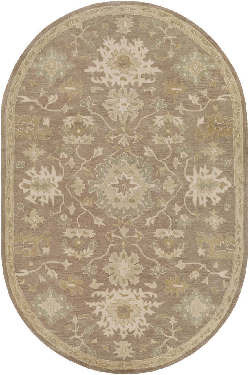 Oval Hazen Hand Tufted Beige 1149 Area Rug with a traditional floral pattern in beige, sage, and brown hues. Design-Oval-69