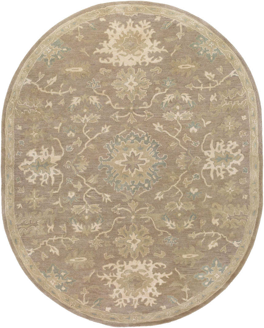 Oval Hazen Hand Tufted Beige 1149 Area Rug with a traditional floral pattern in beige, sage, and brown tones. Design-Oval-810