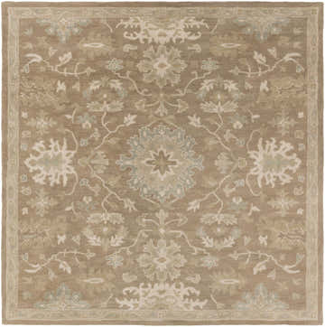 Detailed beige Hazen Hand Tufted 1149 Area Rug featuring a traditional, floral pattern with sage, gray, and brown accents. Design-Square-8