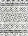 Close-up of the Moulden Area Rug. Shag rug with charcoal diamond and geometric patterns on a cream background. Design-Rectangle-71010