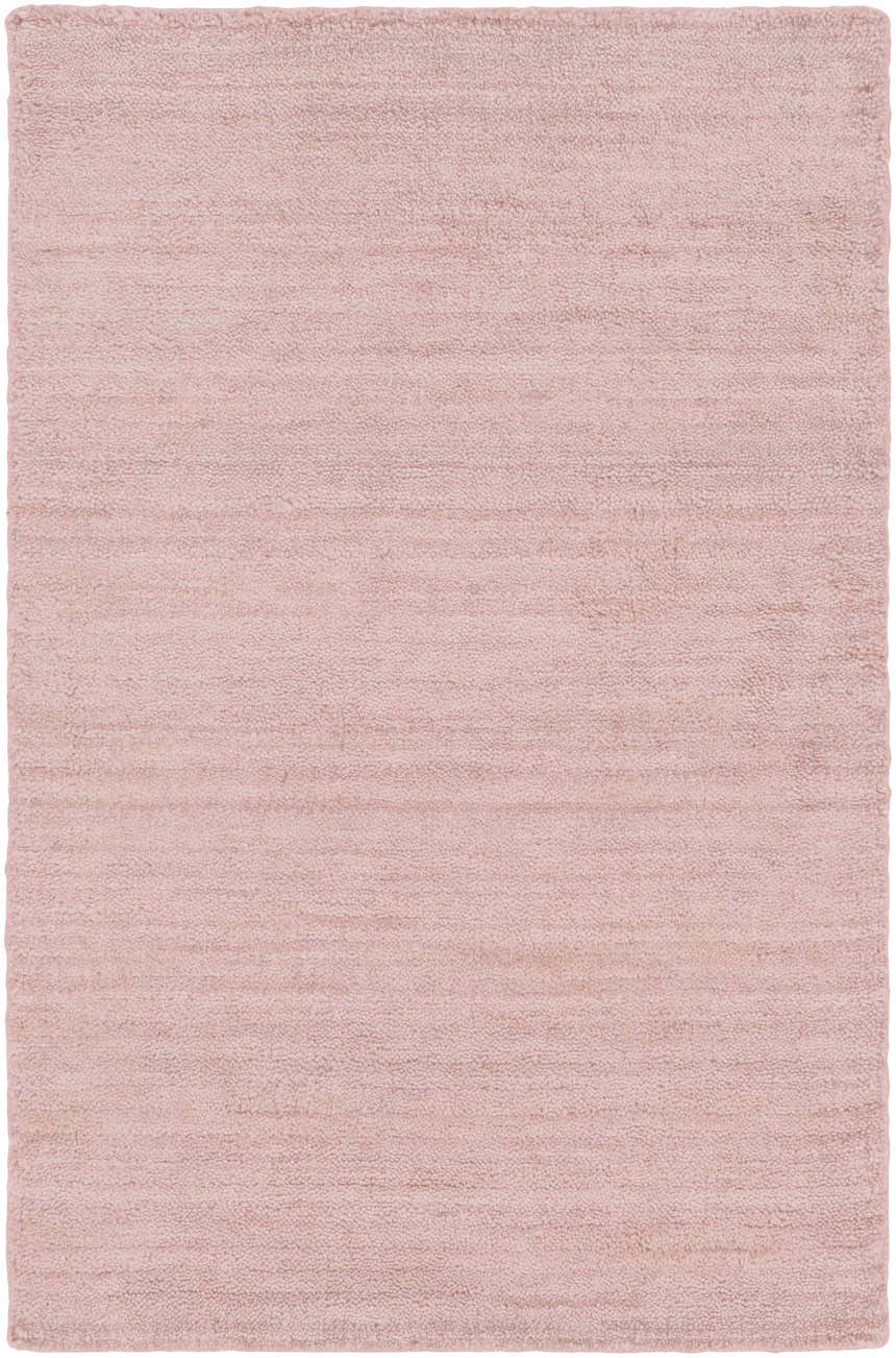 Close-up of the hand-loomed Millinocket Area Rug in dusty pink viscose, showing texture and subtle horizontal lines. Design-Rectangle-23