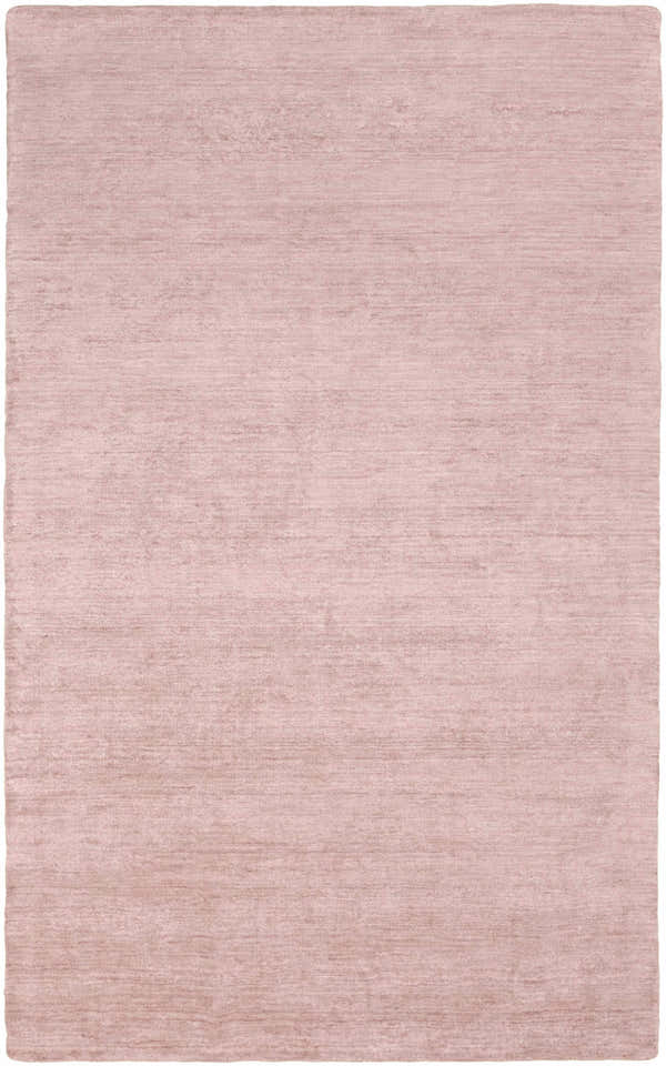 Close-up of the Millinocket Area Rug in dusty pink. Hand-loomed, contemporary style with a subtle horizontal texture. Design-Rectangle-575
