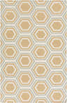 Close-up of Millstone Area Rug. Beige, sage, and tan hexagons create a modern geometric pattern on a wool rug. Design-Rectangle-58