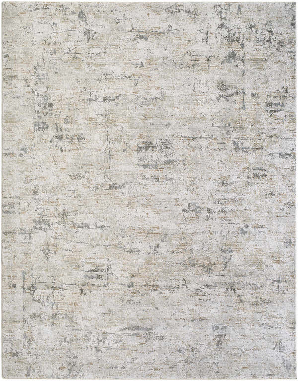 Close-up of the Meral Thick Luxe Boutique Rug, featuring a distressed Southwestern pattern in charcoal, cream, and light brown. Design-Rectangle-710103