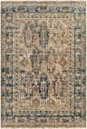 Detailed texture of the Mundesley Area Rug with cream, blue, brown, and mustard tones. Design-Rectangle-575