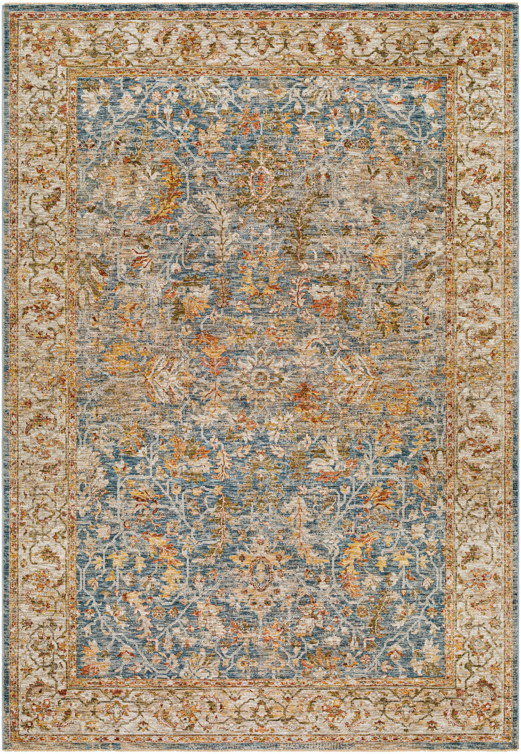 Asabi Blue Textured Rug with Fringes