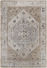 Close-up of the Minal Luxe Thick Area Rug, featuring a traditional diamond pattern in dark gray, medium gray, and beige. Design-Rectangle-537