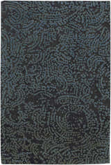 Close-up of the Pensacola Denim/Black rug showing its abstract denim and black pattern and wool texture. Design-Rectangle-58