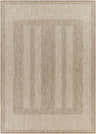 Close-up of the Manorhaven Indoor & Outdoor Rug. Neutral cream and tan geometric pattern with a textured, machine-woven look. Design-Rectangle-537