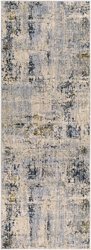 Close-up of the Montreat Luxe Rug showing its contemporary cream, gray, and mustard abstract design. Design-Runner-2773