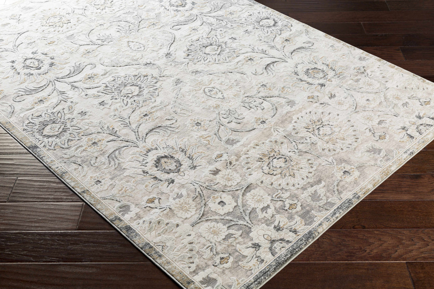 Moelfre Neutral Damask Area Rug