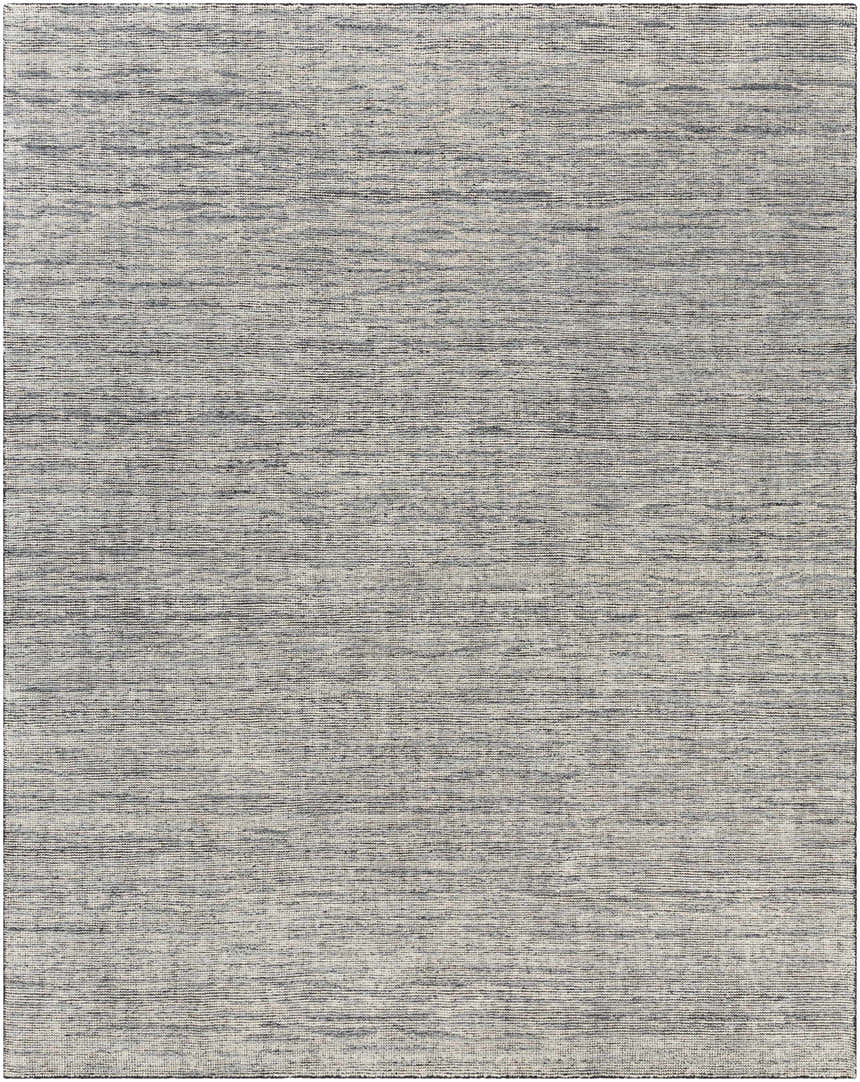Close-up of the hand-knotted Molena Area Rug. Denim, ink blue, light olive, and light sage colors in a contemporary style. Design-Rectangle-810