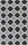 Close-up of the Moorpark Area Rug. Hand-woven wool rug with a black, gray, and ivory quatrefoil pattern. Design-Rectangle-58