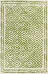 Close-up of the Morehead Area Rug. Hand-knotted wool rug with grass green geometric diamond pattern on light beige. Design-Rectangle-58