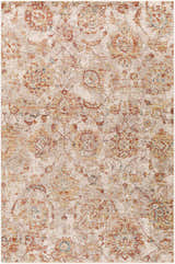 Close-up of the Morinville Area Rug, showcasing its traditional brick red, charcoal, and light beige oriental pattern. Design-Rectangle-575