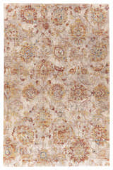 Close-up of the Morinville Area Rug, featuring brick red, charcoal, and mustard floral and oriental patterns. Design-Rectangle-6796
