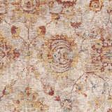 Close-up of the Morinville Area Rug, showcasing its traditional brick red, charcoal, and light beige oriental pattern. Swatch