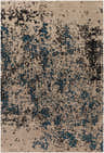 Close-up of the Sweeny Teal Abstract Area Rug, a contemporary rug with beige, black, and teal abstract patterns. Design-Rectangle-576