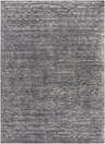 Close-up of the Motcombe Area Rug with a contemporary design in black and charcoal wool and silk. Design-Rectangle-811