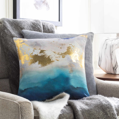 Moorabbin Gold and Blue Abstract Pillow