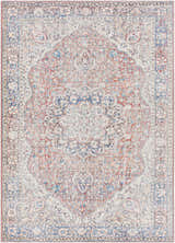 Close-up of the Cream Rust Maribojoc Medallion Washable Area Rug, showcasing its oriental pattern and chenille-polyester texture. Design-Rectangle-5373
