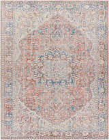 Close-up of the Cream Rust Maribojoc Medallion Washable Area Rug, showcasing its traditional oriental design and soft chenille texture. Design-Rectangle-710102