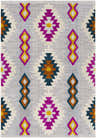 Close-up of Alburg Southwestern Magenta Carpet featuring geometric shapes and colors like magenta, yellow, and navy. Design-Rectangle-537