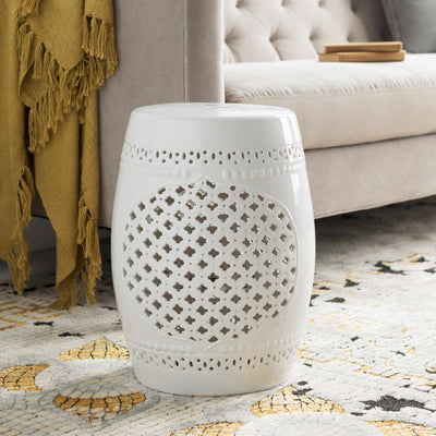 Merida White Patterned Ceramic Stool