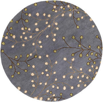 Close-up of the round Elsu Brown Beige Wool Rug featuring a floral pattern with brown stems and beige and green buds. Design-Round-6