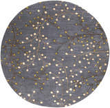 Close-up of round Elsu Brown Beige Wool Rug featuring a floral design with brown branches and beige & green berries. Design-Round-8