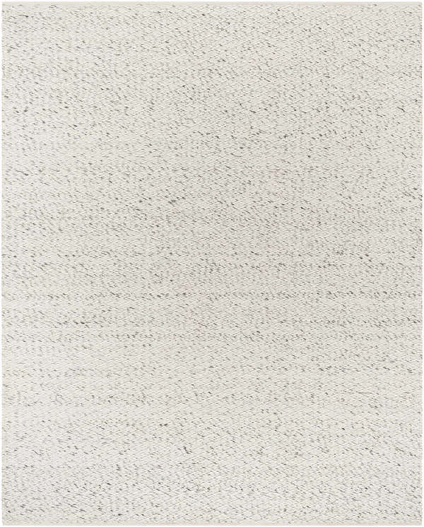 Close-up of the hand-woven Martin Area Rug. Black and ivory polyester rug with a subtle, contemporary pattern. Design-Rectangle-810