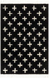 Anda White Cross on Black Plush Rug
