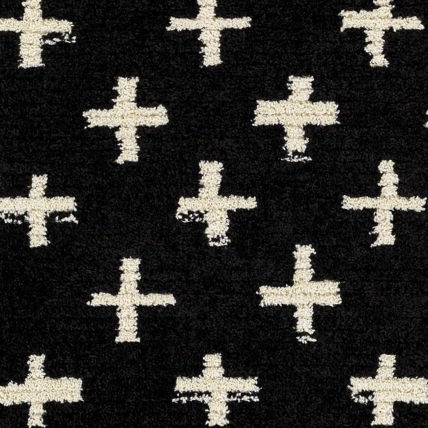 Anda White Cross on Black Plush Rug