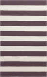 Close-up of the Muir Area Rug. Hand-woven 100% wool rug in ivory and plum stripes. Design-Rectangle-58