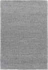 Close-up of the hand woven Mulgoa Area Rug. Medium gray wool and polyester create a textured, contemporary design. Design-Rectangle-576
