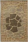 Close-up of the Mulliken Area Carpet, a hand-knotted rug with a contemporary mosaic pattern in lambswool, brown, tan, and white tonal shades. Design-Rectangle-58